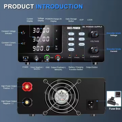 Musktoo-NICE-POWER 30V 30A 900W High Power Bench Power Supply Battery Charging OCP Reverse Charging protection Storage Memory R-SPS3030C